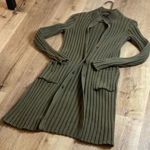Ralph Lauren Cotton Knit Trench Cardigan in Olive/Forest/Military Green.